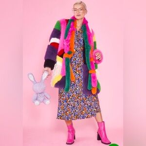 Jayley Faux Fur Rainbow Coat